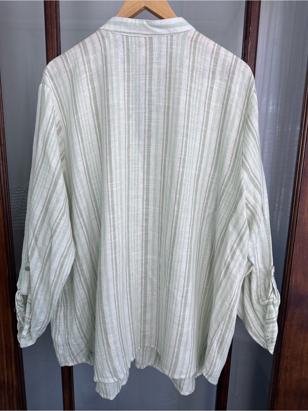 Ruby Rd Size 3X Linen Blend Button Up Shirt Stripe Crochet Resort Office Travel - Picture 4 of 8